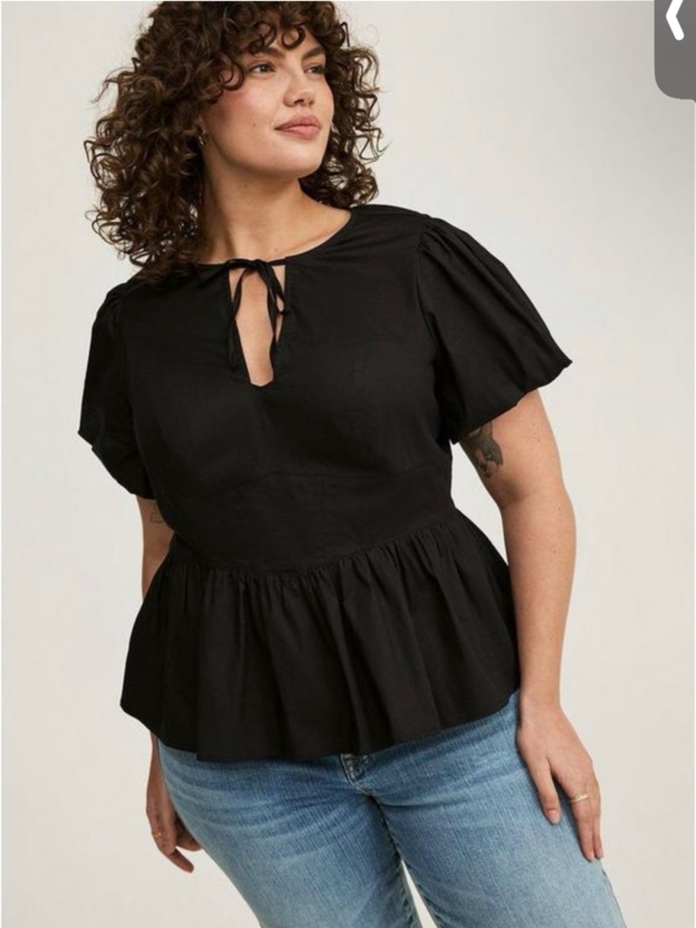 Torrid Black Peplum Puff-Sleeve Top size 0